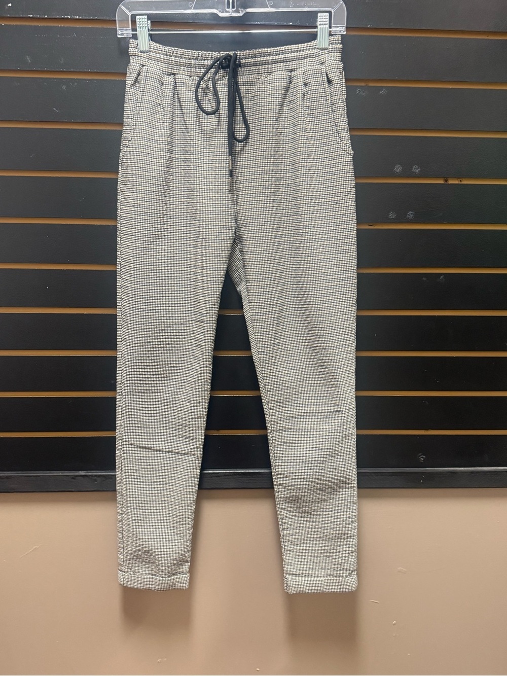 Shinestar Houndstooth Tapered Jogger Pants Pull On Stretch M